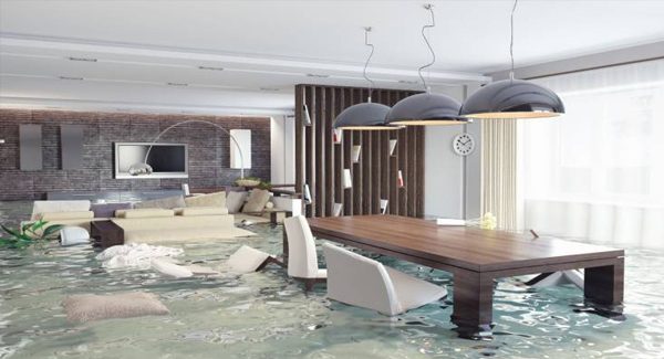 Picture of flooded living room.