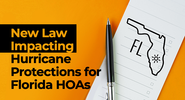 Pen and paper with Florida state silhouette representing new Florida HOA law for hurricane protections