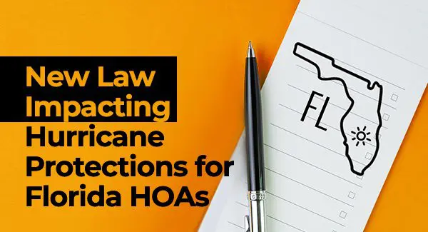 Pen and paper with Florida state silhouette representing new Florida HOA law for hurricane protections