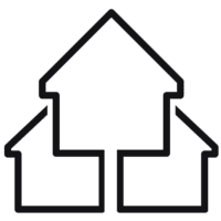 Three outlined arrows pointing upward, arranged side by side with the middle arrow larger and overlapping the two smaller arrows on either side.