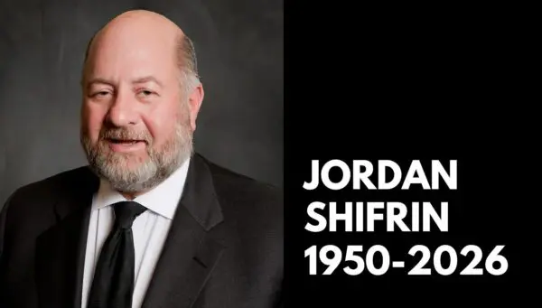 A man in a suit and tie is pictured next to text that reads: "Jordan Shifrin 1950–2026" on a black background.