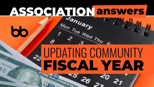 A calendar showing January, cash, and a pencil with the text "Updating Community Fiscal Year" and "Association Answers" on the image.
