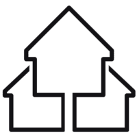 Three outlined arrows pointing upward, arranged side by side with the middle arrow larger and overlapping the two smaller arrows on either side.