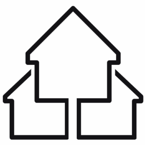 Three outlined arrows pointing upward, arranged side by side with the middle arrow larger and overlapping the two smaller arrows on either side.