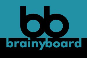 A stylized "bb" logo in black above the word "brainyboard" on a teal background.