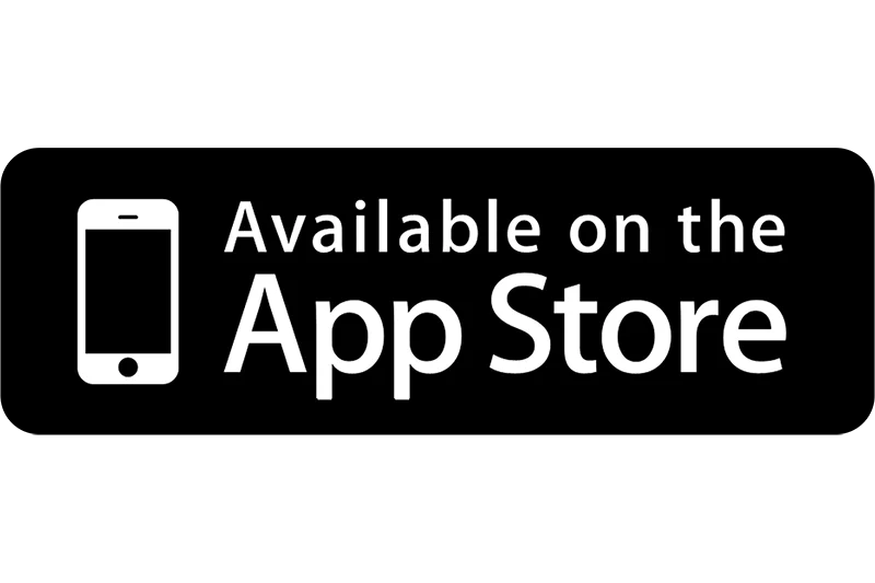 Black background with a white icon of a smartphone and the text "Available on the App Store" indicating app availability for download.